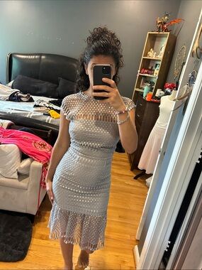 Saylor Silver Lace Knit Midi Dress